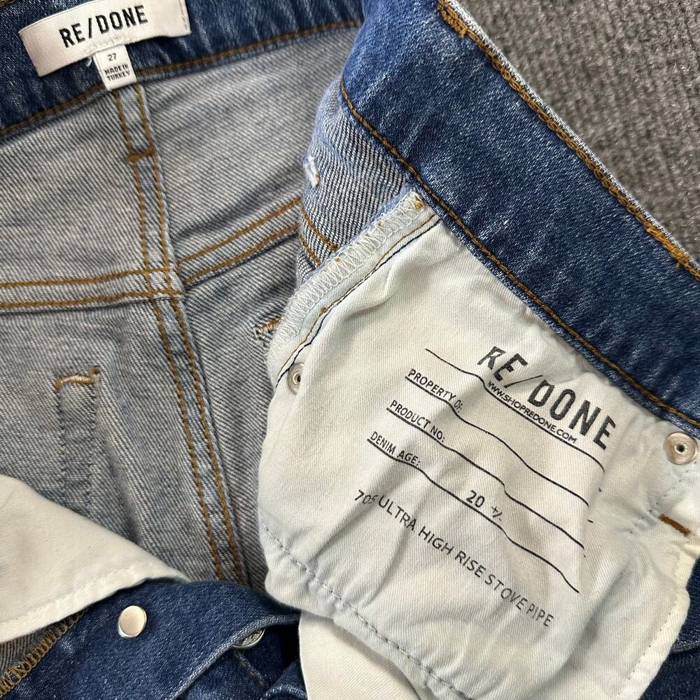 Re/Done Women's 70s Ultra High Rise Stove Pipe Jeans Western Button Fly Denim 27 - Picture 4 of 9